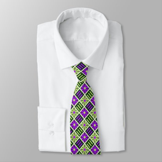 Diamond Flower Geometric Moss & Violet Two-side Stropdas (Gebonden)