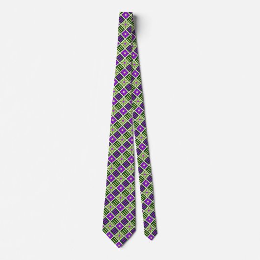 Diamond Flower Geometric Moss & Violet Two-side Stropdas (Voorkant)