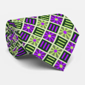 Diamond Flower Geometric Moss & Violet Two-side Stropdas (Opgerold)