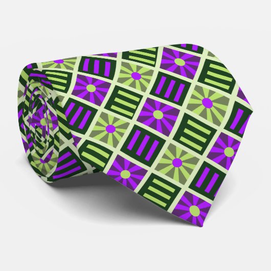 Diamond Flower Geometric Moss & Violet Two-side Stropdas (Opgerold)