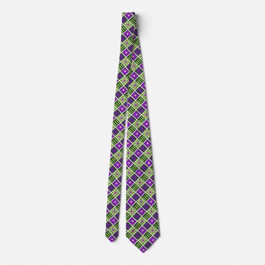 Diamond Flower Geometric Moss & Violet Two-side Stropdas (Achterkant)