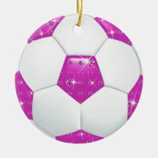 Diamond Gemstone Hot Pink & Aqua Voetbal Keramisch Ornament
