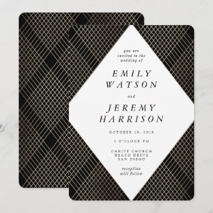 Diamond Geometric Black Deco Gold Gatsby Wedding Kaart