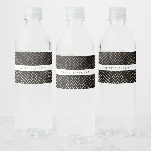 Diamond Geometric Black Gold Gatsby Wedding Waterfles Etiket (Flessen)