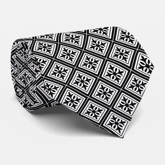 Diamond Geometric Black & White Wedding Stropdas (Opgerold)