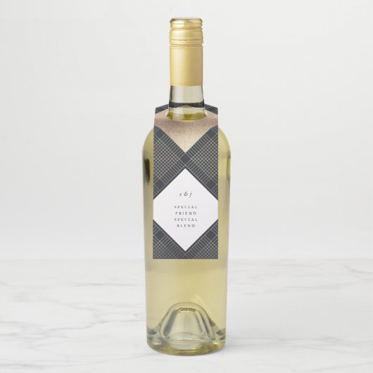 Diamond Geometric Navy Gold Gatsby Wedding Flessenhanger (Op fles)