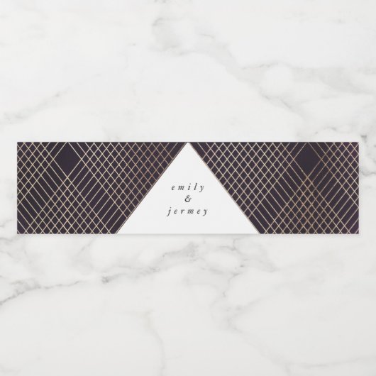 Diamond Geometric Paars Gold Gatsby Wedding Waterfles Etiket (Enkel label)