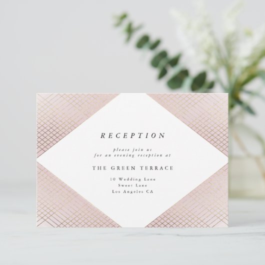 Diamond Geometric Pink Gold Gatsby Reception Informatiekaartje (Staand voorkant)