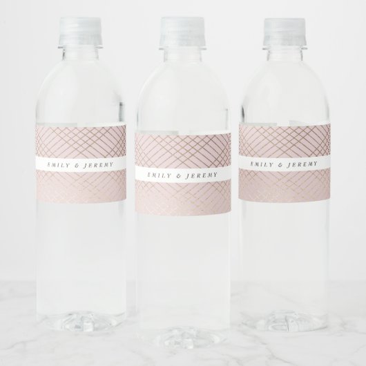 Diamond Geometric Pink Gold Gatsby Wedding Waterfles Etiket (Flessen)