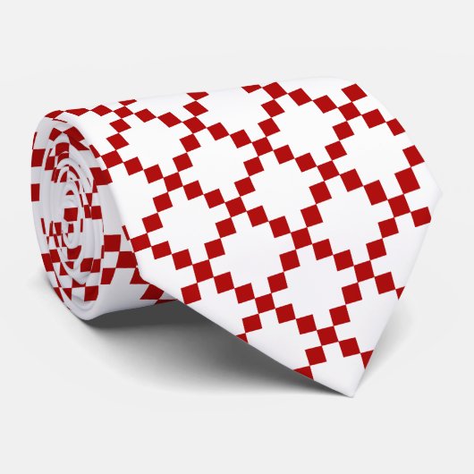 Diamond Geometric Red & White Stropdas (Opgerold)