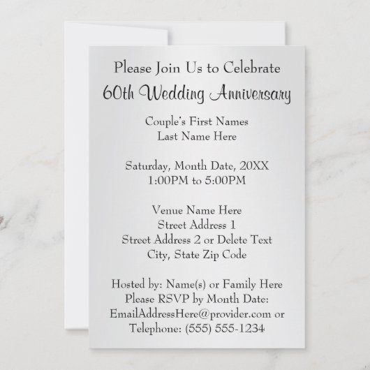Diamond gepersonaliseerd, 60e Jubileum uitnodiging (Achterkant)