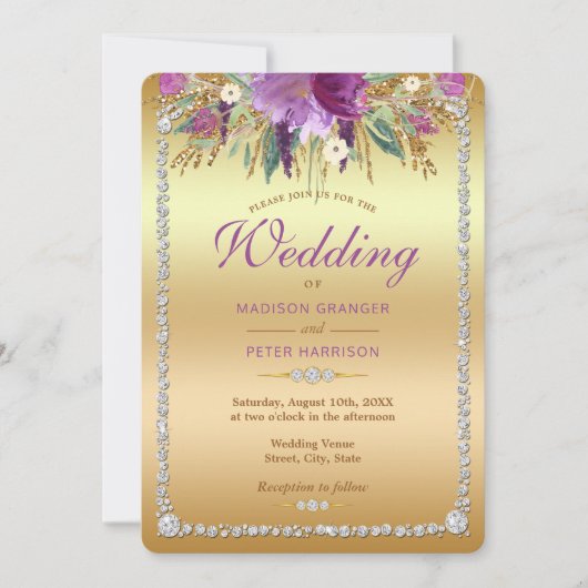 Diamond Glitter Waterverf Bloemen Bruiloft Kaart (Voorkant)