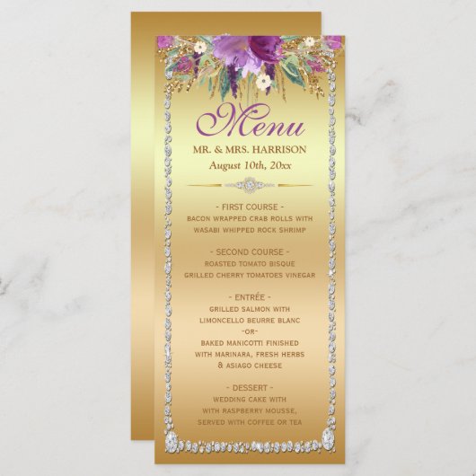 Diamond Glitter Waterverf Flowers Gold Menu (Voorkant / Achterkant)