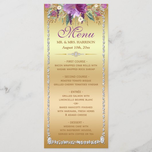 Diamond Glitter Waterverf Flowers Gold Menu (Voorkant)