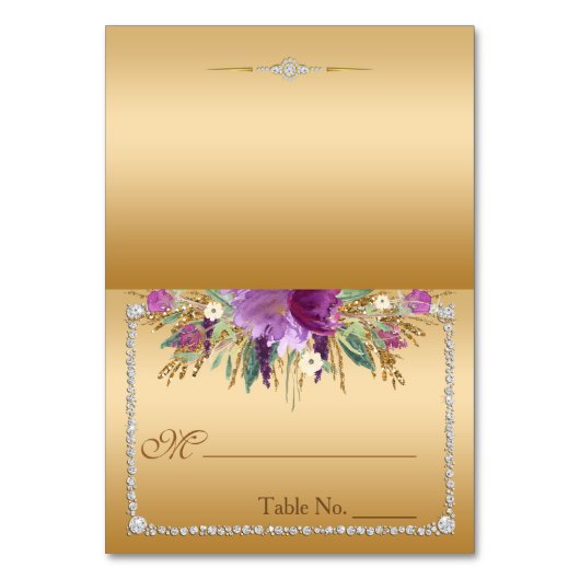 Diamond Glitter Waterverf Flowers Place Card Kaart (Voorkant)