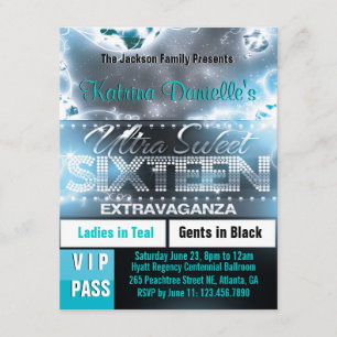 Diamond Glow Sweet Sixteen VIP Pass Invite [Blauwg Kaart