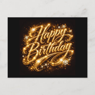 Diamond Glow Verjaardag — 3D Goud  Uitnodiging Briefkaart