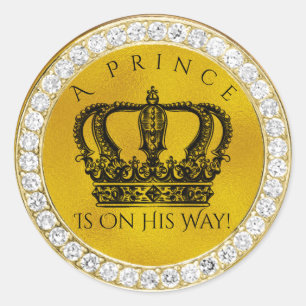 Diamond Gold Crown Royal Prince Baby shower Favor Ronde Sticker