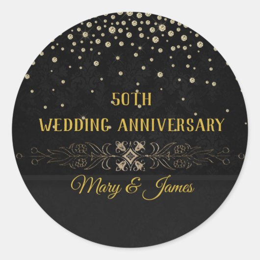 Diamond Gold Floral Black 50th Jubileum Sticker (Voorkant)