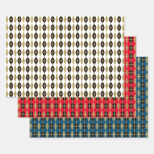 Diamond & Gold Grid Trio Inpakpapier Vel (Set)