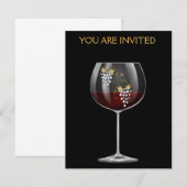 Diamond Grapes - Classy Wine Glass Invitation Kaart (Voorkant / Achterkant)