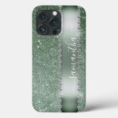 Diamond Green Glitter Calligraphy Monogram Name Case-Mate iPhone Case (Achterkant)