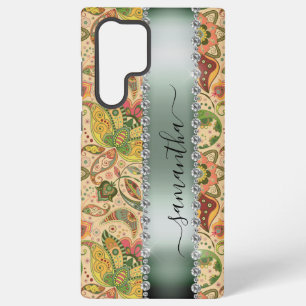 Diamond Groene Paisley Calligrafie Monogram Naam Samsung Galaxy Hoesje