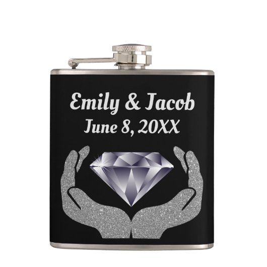 Diamond Hands Bruiloft Heupfles (Voorkant)