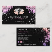 Diamond Hands Pink Glitter Black Nails Nail Tech B Visitekaartje (Voorkant / Achterkant)