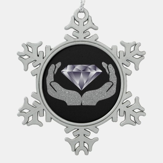 Diamond Hands Snowflake Pewter-kerstversiering Tin Sneeuwvlok Ornament (Voorkant)