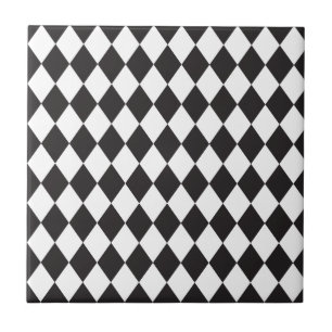 Diamond Harlequin Pattern in Black and White Tegeltje