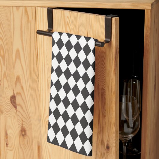 Diamond Harlequin Pattern in Black and White Theedoek (Derde Gevouwen)