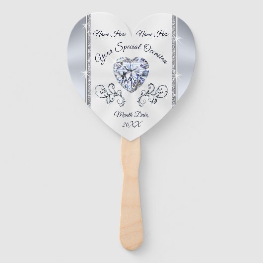 Diamond hart gepersonaliseerde bruiloft fans in bu handwaaier (Voorkant)