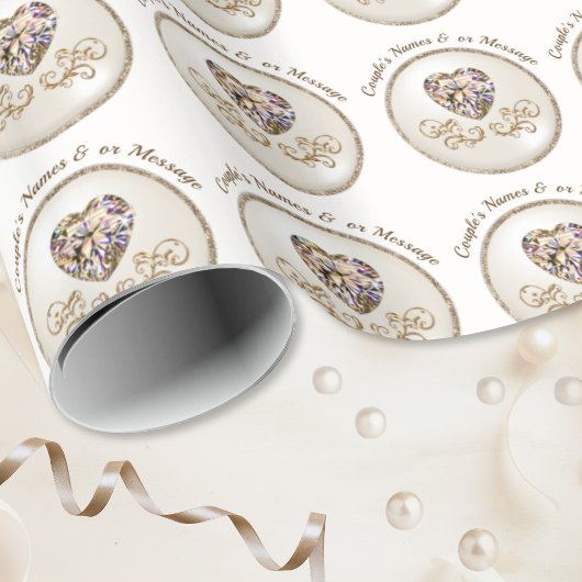 Diamond hart, gepersonaliseerde bruiloft inpakpapi cadeaupapier