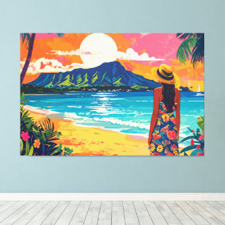 Diamond Head Hawaï tropisch landschap Canvas Afdruk