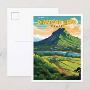 Diamond Head Hawaii vintage reisillustratie Briefkaart