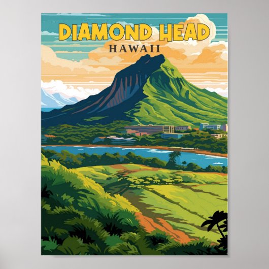 Diamond Head Hawaii vintage reisillustratie Poster (Voorkant)