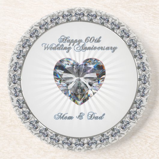 Diamond Heaert 60th Wedding Jubileum Onderzetter (Voorkant)