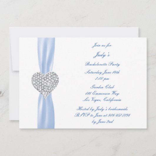 Diamond Heart Blue Bachelorette Party Invitation (Devant)