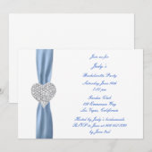 Diamond Heart Blue Bachelorette Party Invitation Kaart (Voorkant / Achterkant)