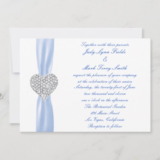 Diamond Heart Blue Faire-part de mariage (Devant)