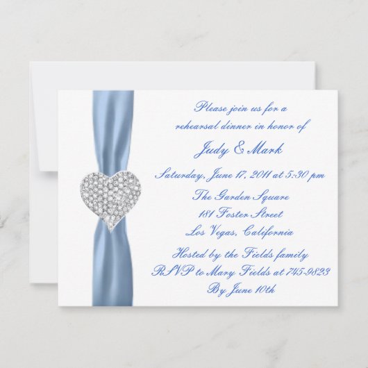 Diamond Heart Blue Rehearsal Dinner Invitation Kaart (Voorkant)