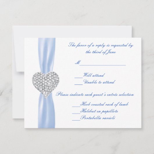 Diamond Heart Blue Wedding Response Kaart (Voorkant)