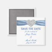 Diamond Heart Blue Wedding Save the Date Magnet Magneet (Voorkant / Achterkant)