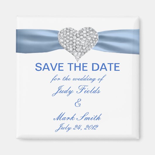 Diamond Heart Blue Wedding Save the Date Magnet Magneet (Voorkant)