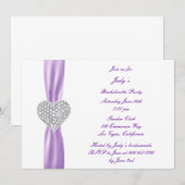 Diamond Heart Paars Bachelorette Party Invitation Kaart (Voorkant / Achterkant)