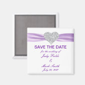 Diamond Heart Paars Wedding Save the Date Magnet Magneet (Voorkant / Achterkant)