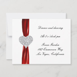 Diamond Heart Red Wedding Reception Kaart