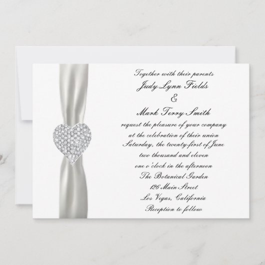 Diamond Heart White Faire-part de mariage (Devant)