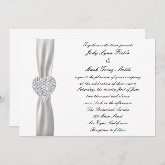 Diamond Heart White Faire-part de mariage (Devant / Derrière)
